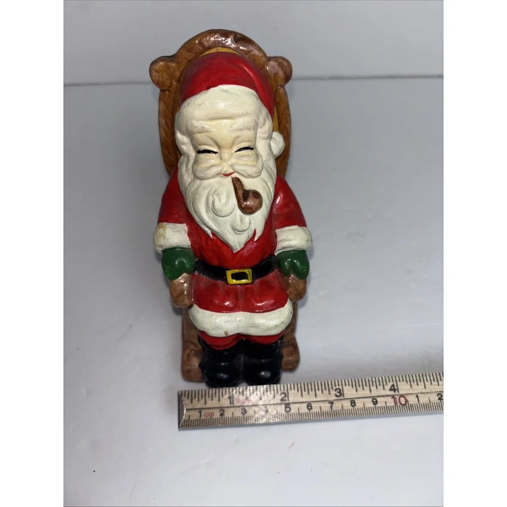 Vintage Santa Claus Coin Bank Figurine Rocking Chair, Pipe  Chalkware Ceramic